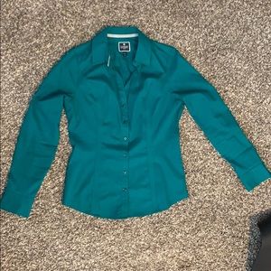 Express The Essential Shirt button-up long sleeve blue-green teal